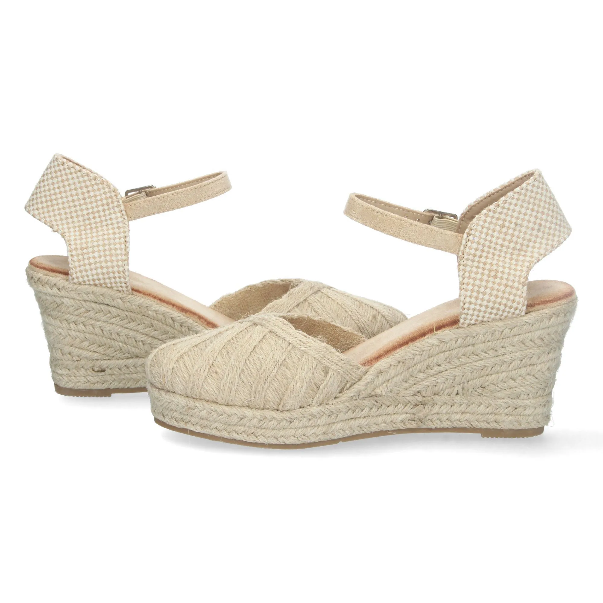 Sandalias de cuña media en yute pala textura beige