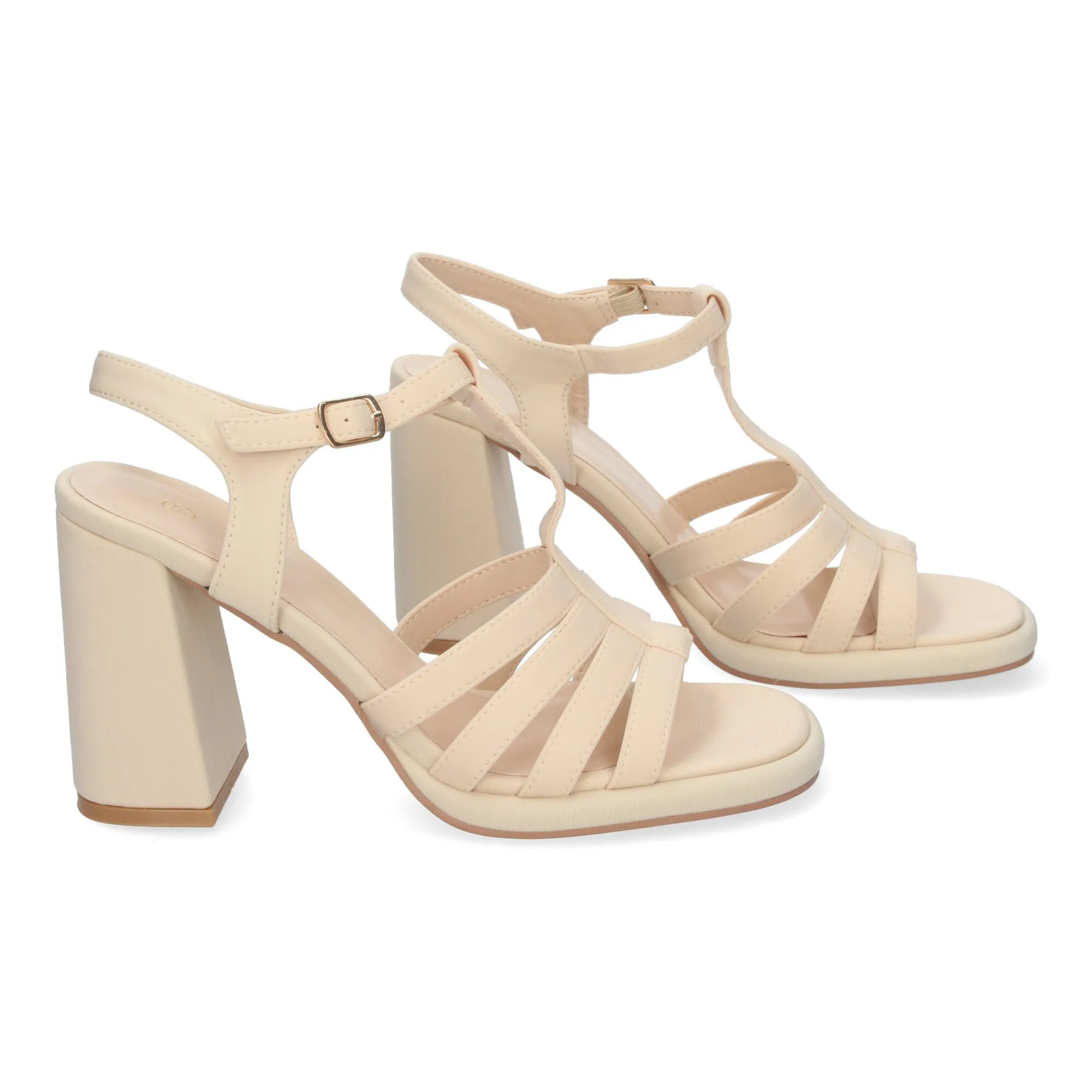 Sandalias de tacón medio de vestir para mujer color beige G2433