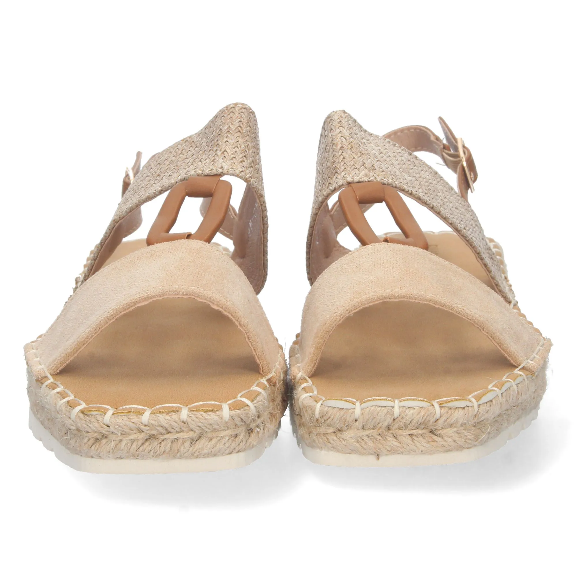 SANDALIAS PLANAS CON YUTE DOBLE PALA COLOR BEIGE MUJER 2FB2183