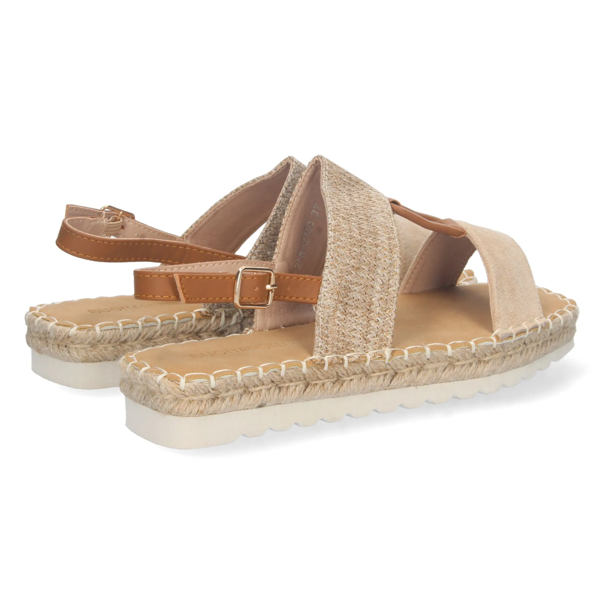 SANDALIAS PLANAS CON YUTE DOBLE PALA COLOR BEIGE MUJER 2FB2183