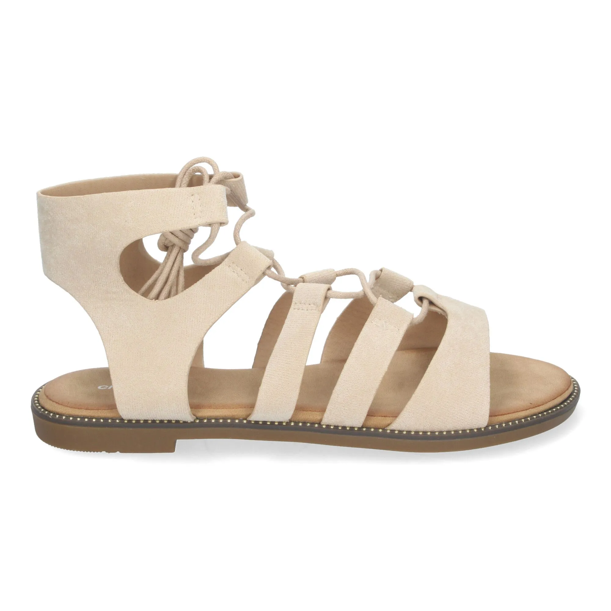 Sandalias planas cómodas elegantes cierre con cordones para mujer color beige TF3110