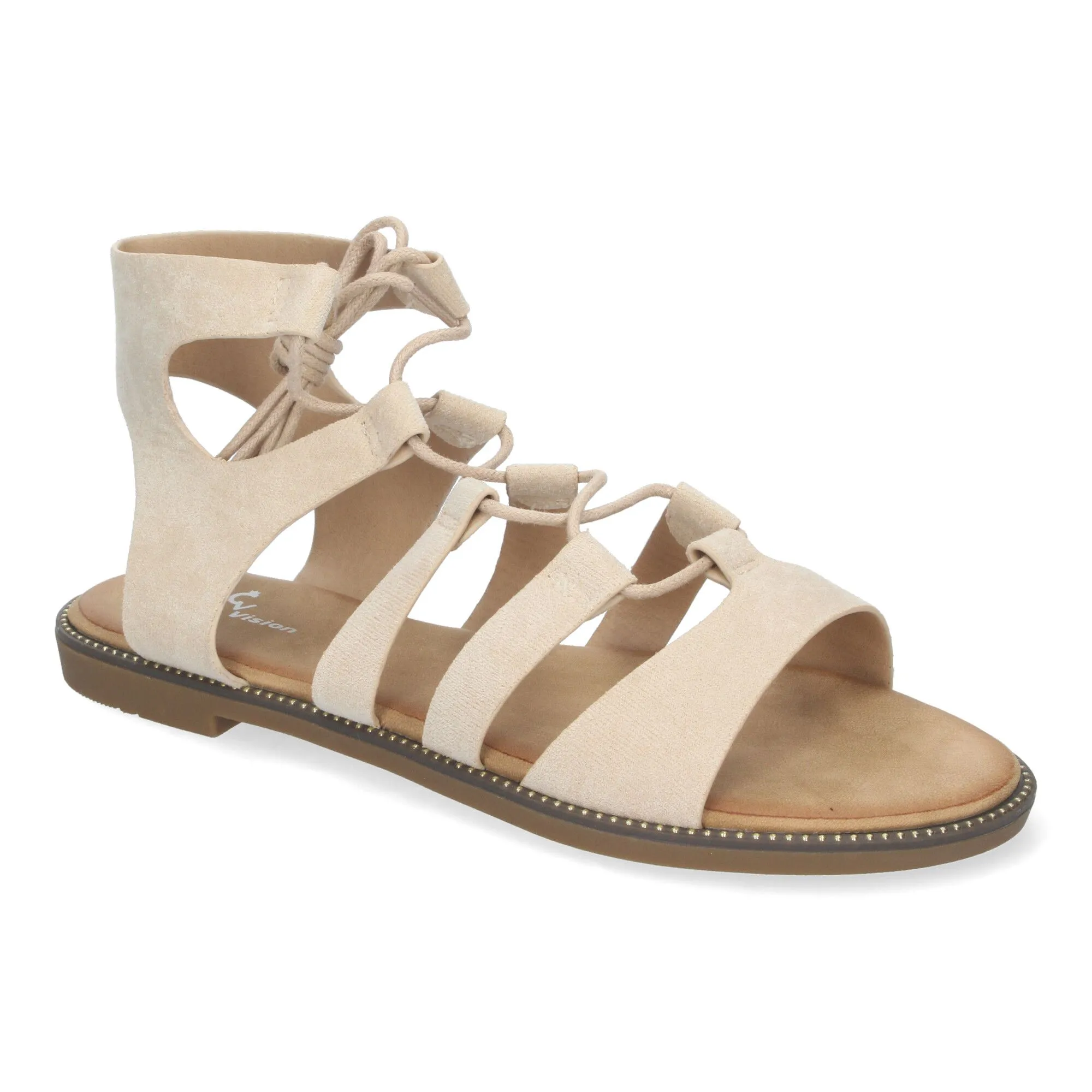 Sandalias planas cómodas elegantes cierre con cordones para mujer color beige TF3110