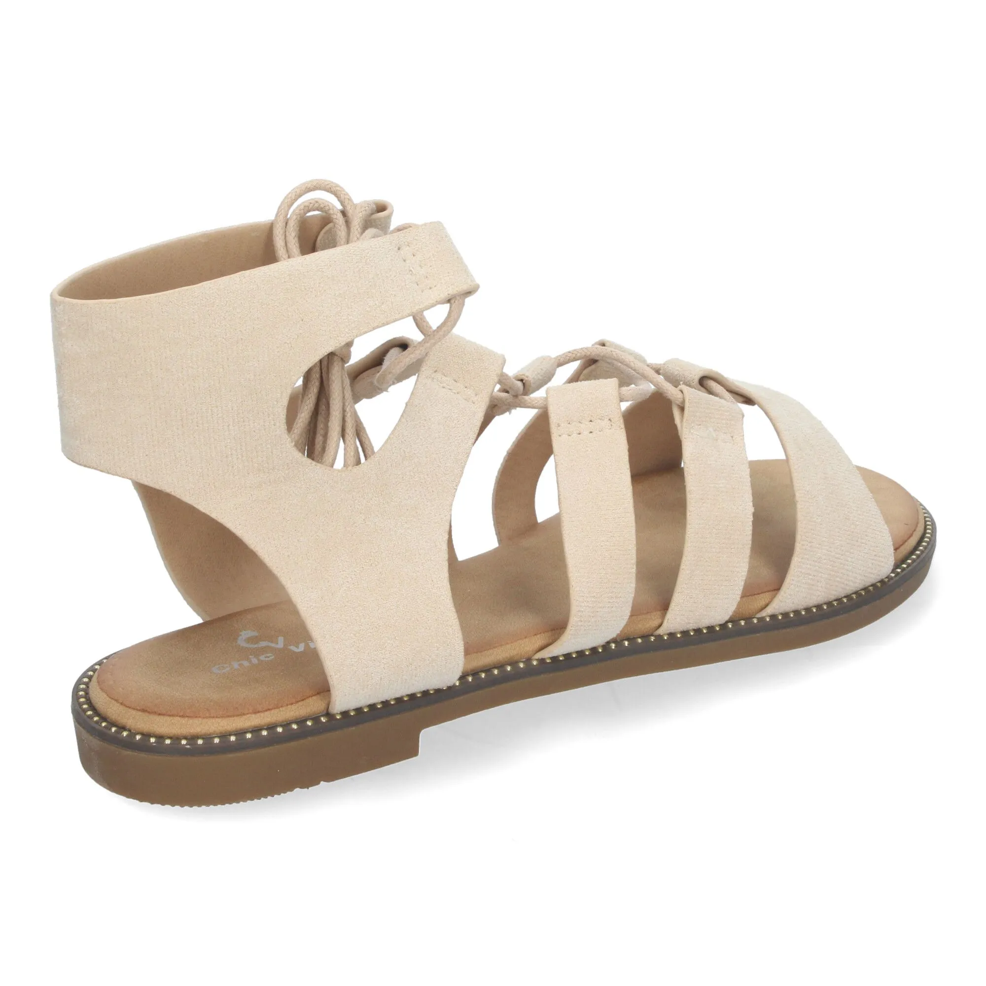 Sandalias planas cómodas elegantes cierre con cordones para mujer color beige TF3110