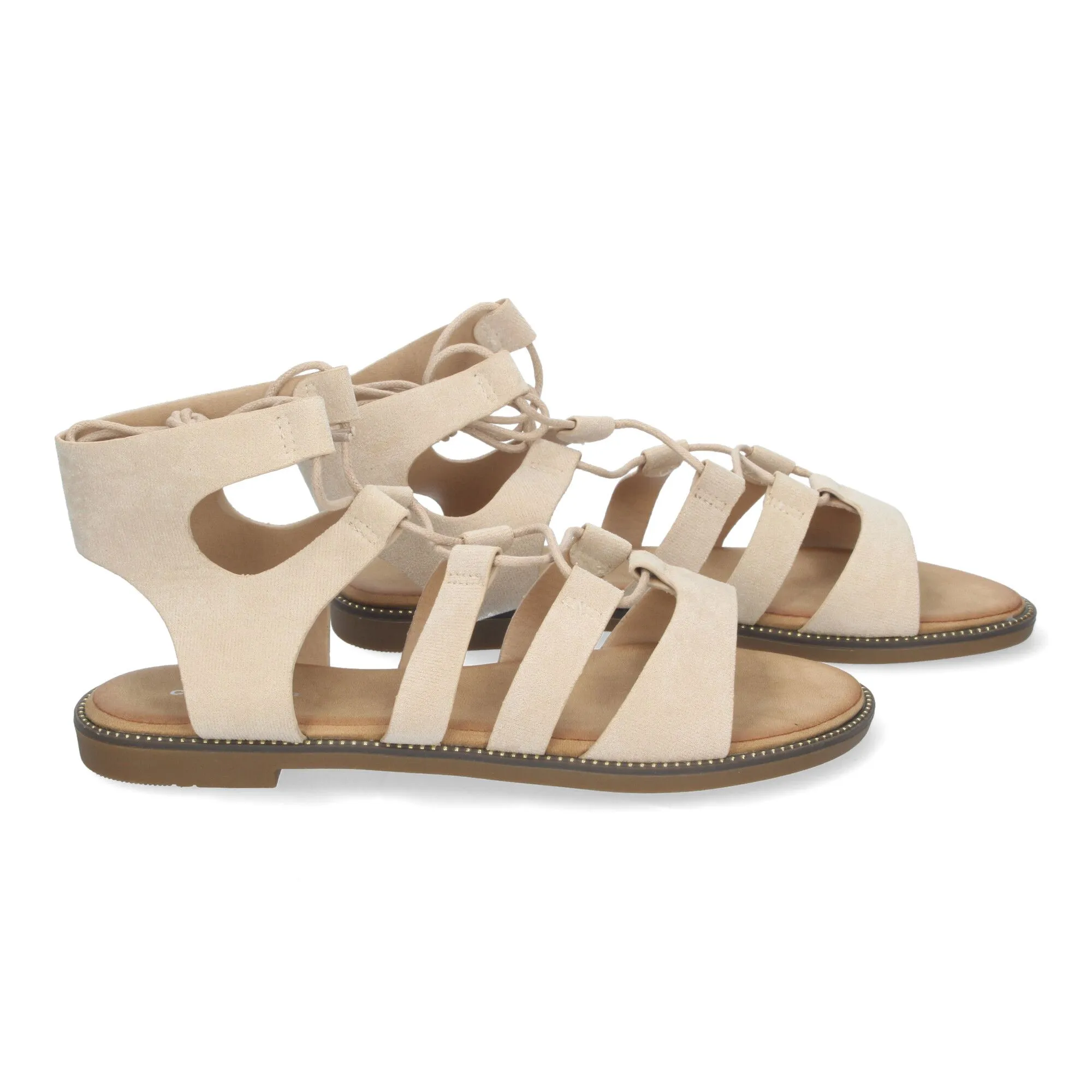 Sandalias planas cómodas elegantes cierre con cordones para mujer color beige TF3110