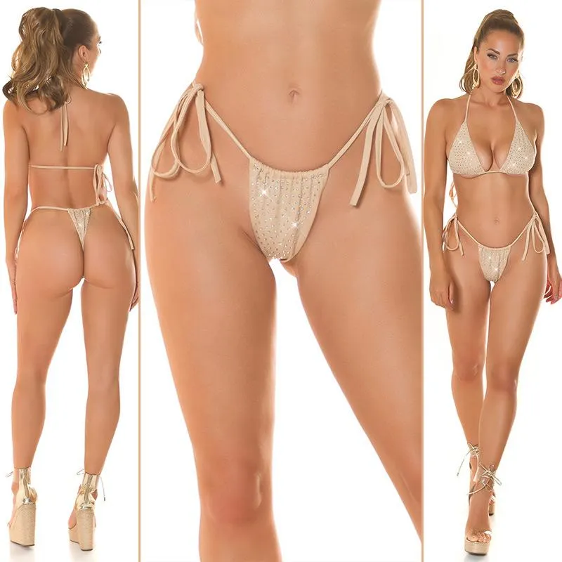 Slip deslumbrante beige con Brillo