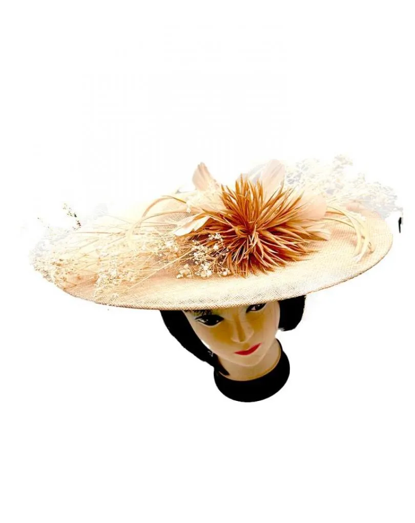 TOCADOS BEIGE PAMELA ORIGINAL CON FLORES PRESERVADAS