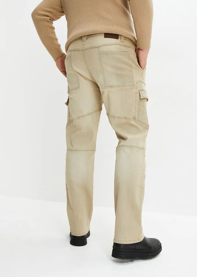 Vaqueros elásticos de corte cargo, regular y recto Beige usado