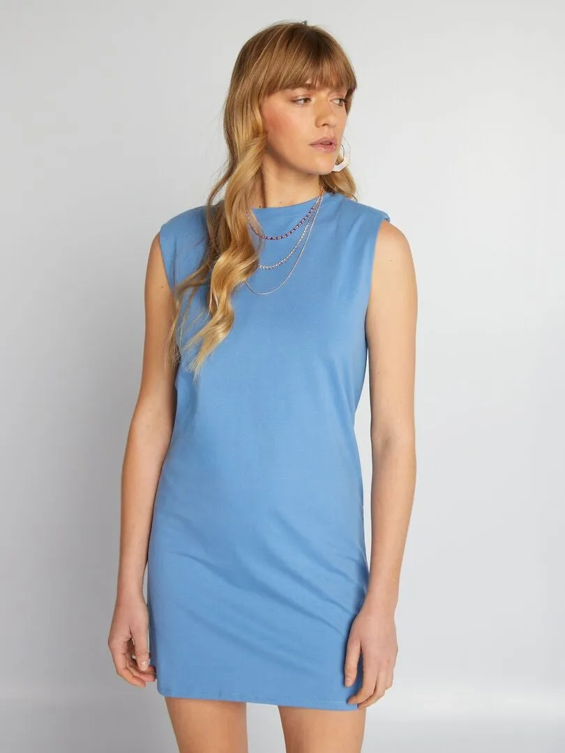 VESTIDO CORTO CON HOMBRERAS  AZUL