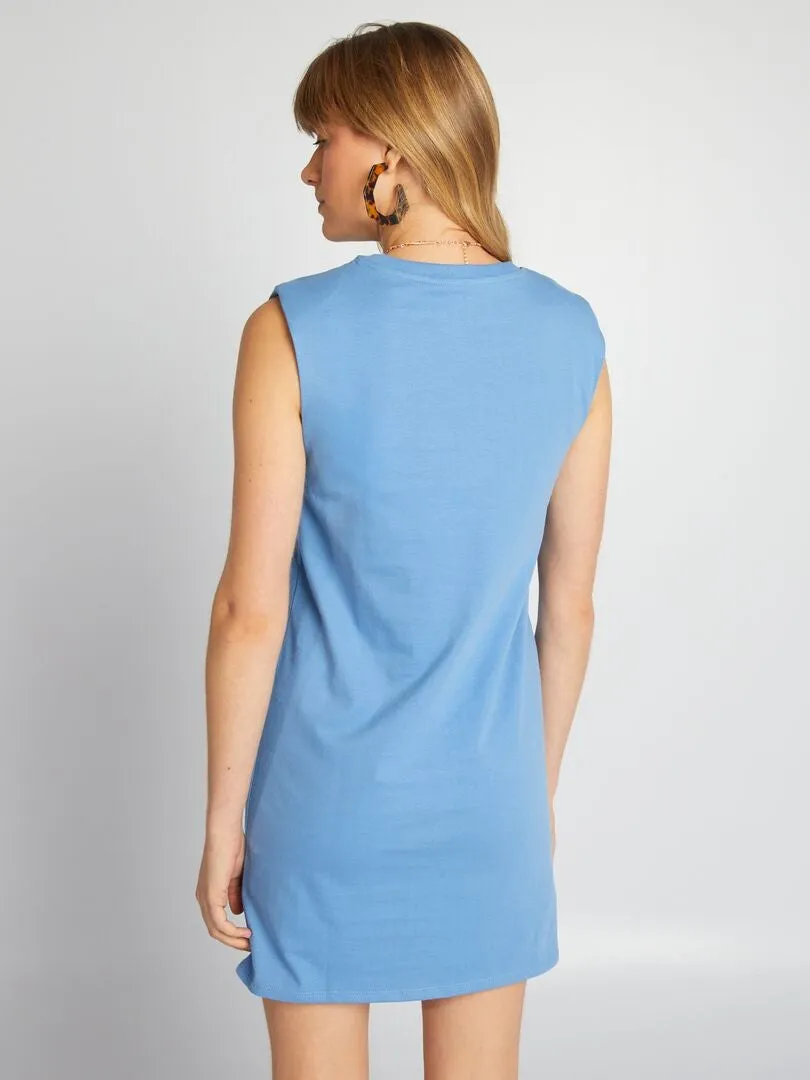 VESTIDO CORTO CON HOMBRERAS  AZUL