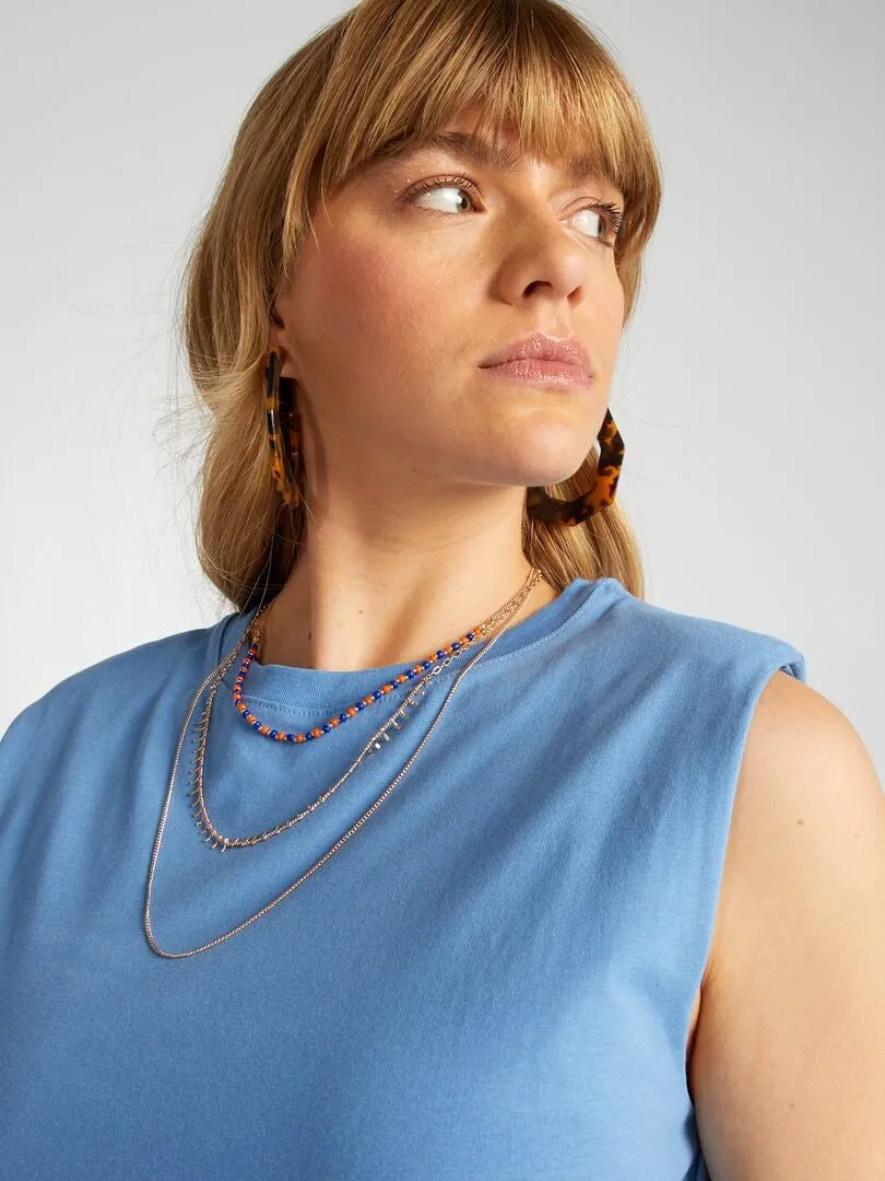 VESTIDO CORTO CON HOMBRERAS  AZUL