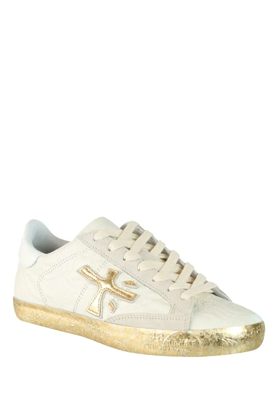 ZAPATILLAS BEIGE CON TEXTURA Y DORADO 