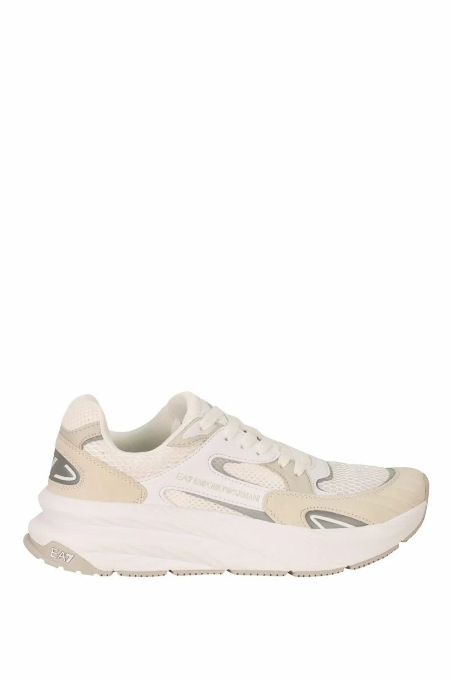 Zapatillas beige y blanco mix con minilogo beige
