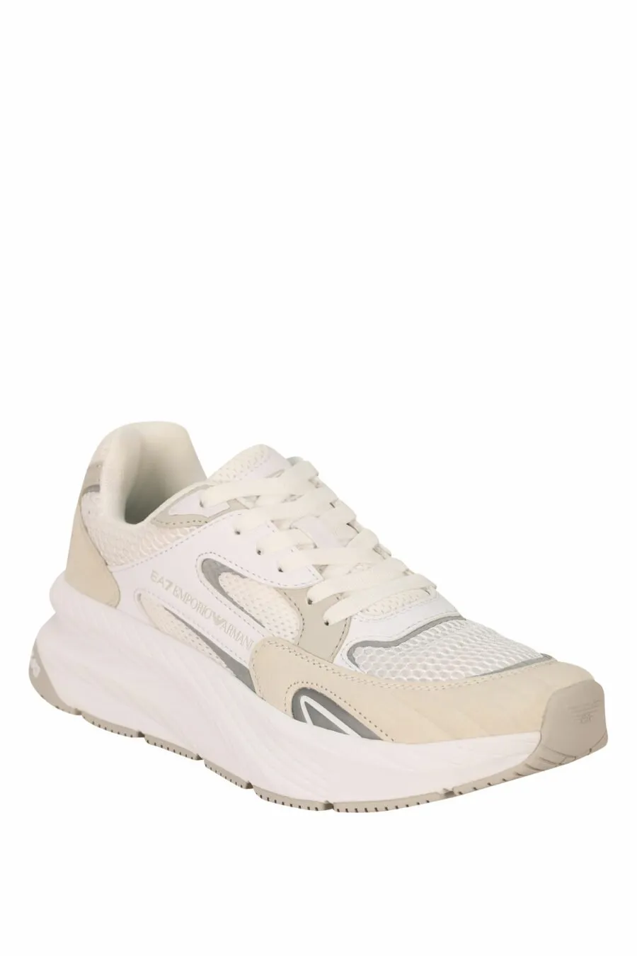 Zapatillas beige y blanco mix con minilogo beige