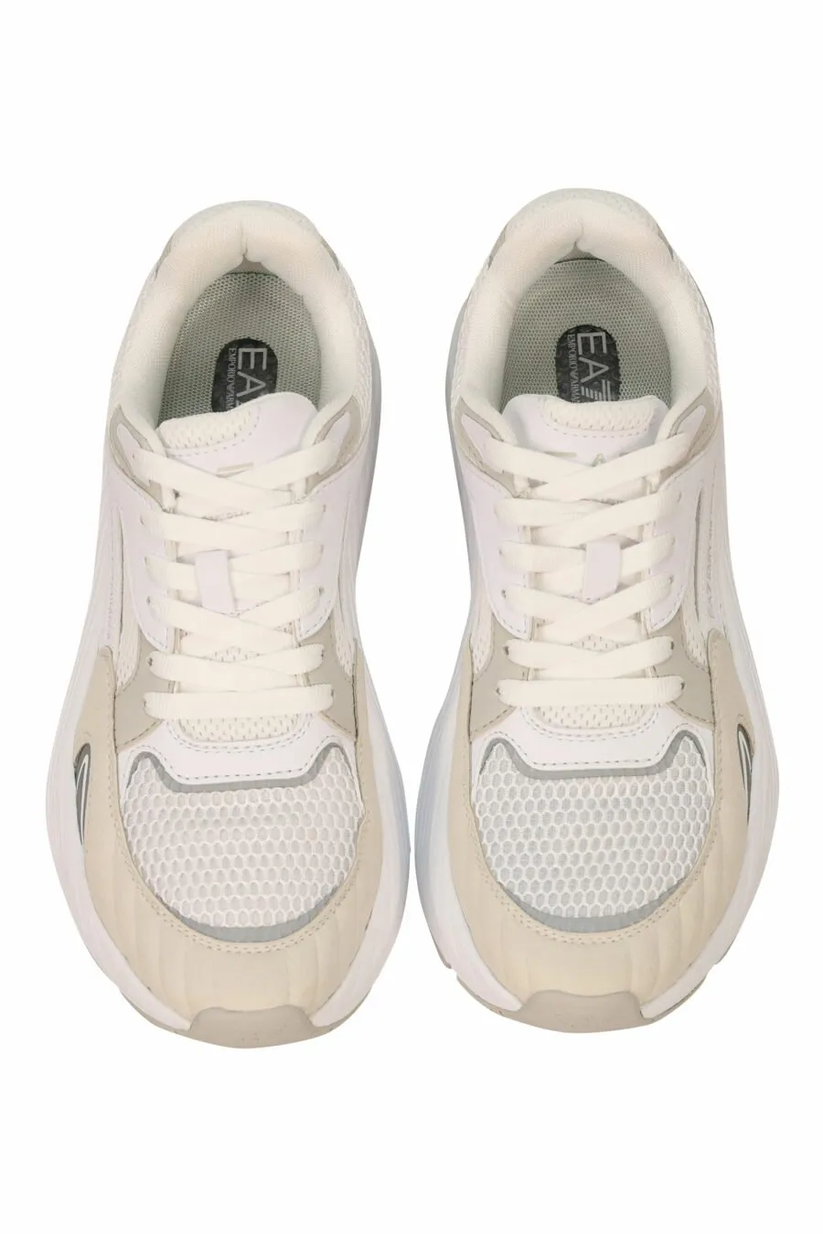 Zapatillas beige y blanco mix con minilogo beige