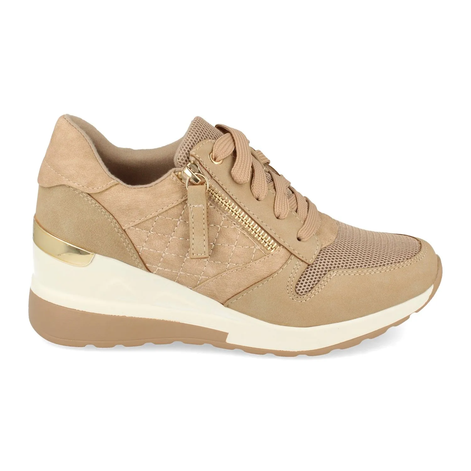 Zapatillas de cuña cómoda para mujer elegantes color beige 9590