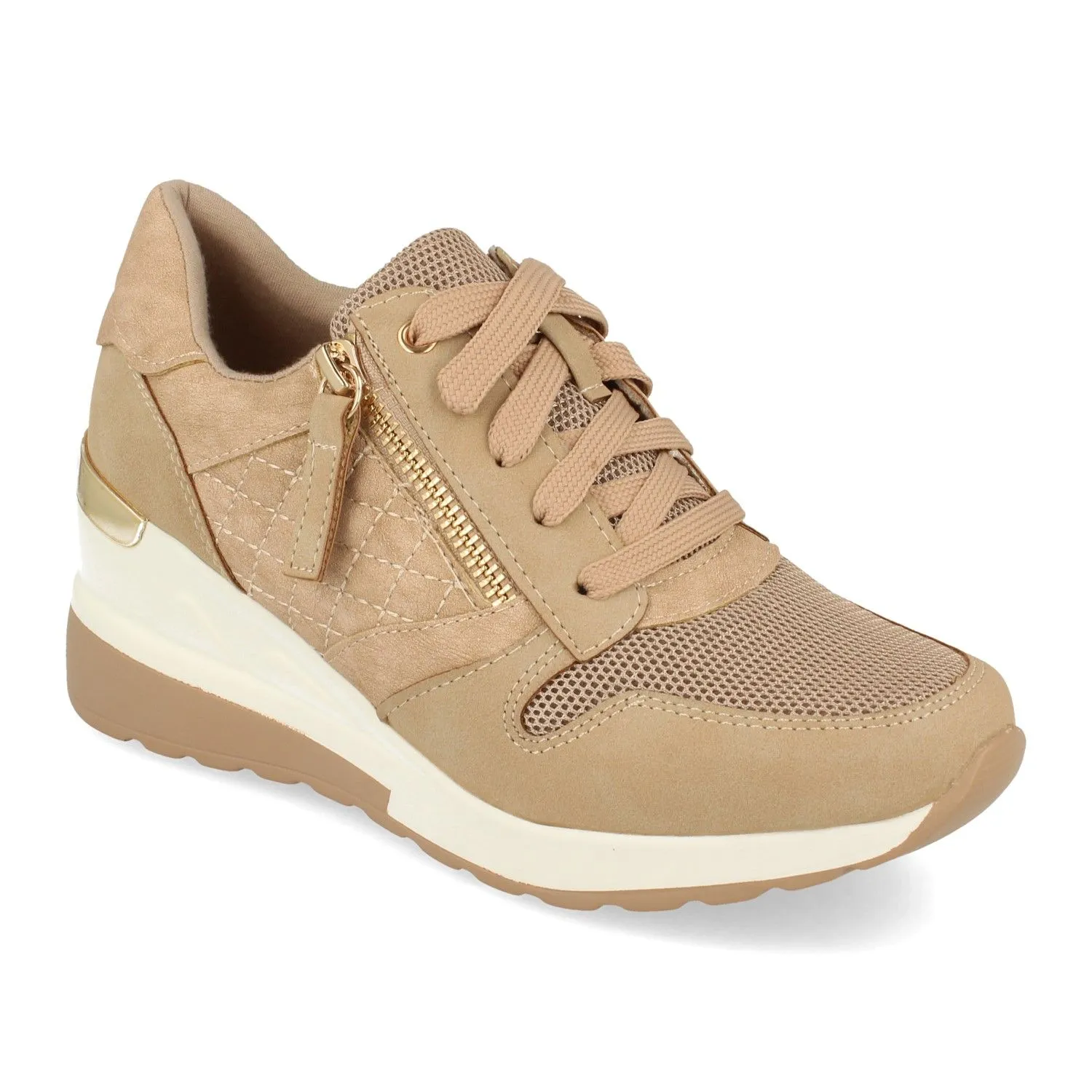 Zapatillas de cuña cómoda para mujer elegantes color beige 9590