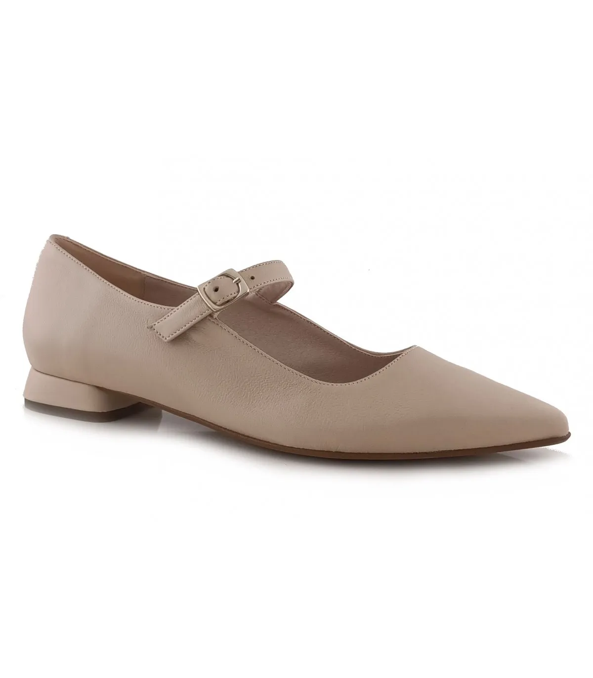 Zapato salón plano en piel beige