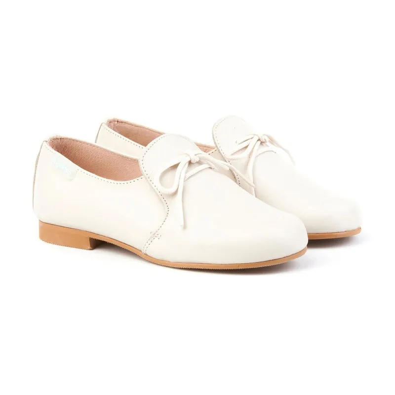 Zapatos Colegiales Infantil Niño Piel Cordones 1393 Beige, de Angelitos