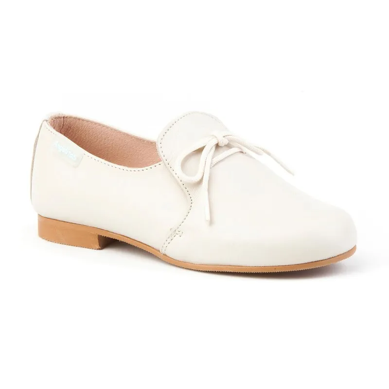 Zapatos Colegiales Infantil Niño Piel Cordones 1393 Beige, de Angelitos