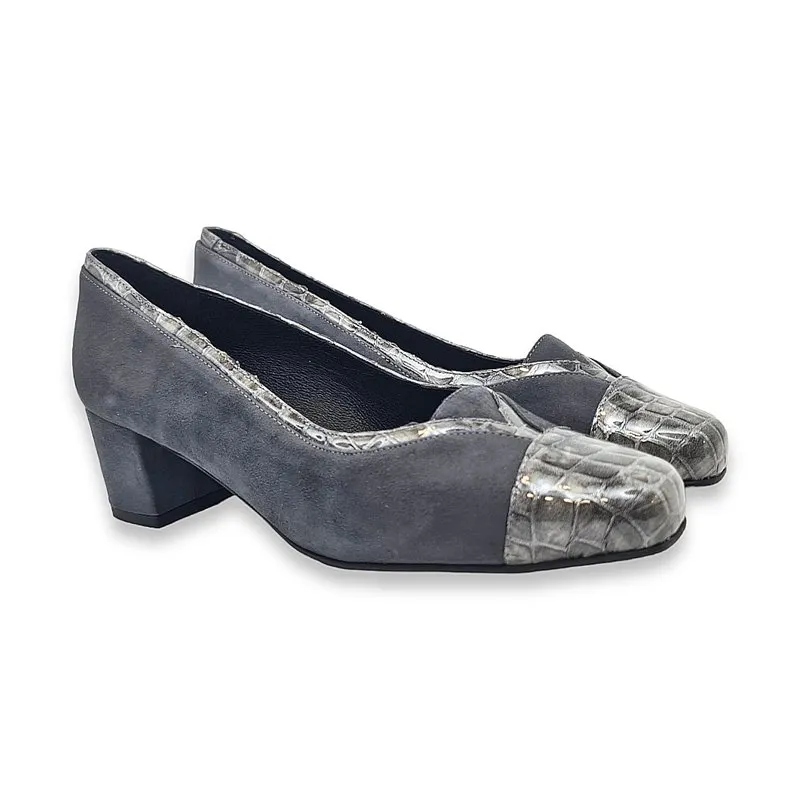 Zapatos De Salón Cómodos Mujer Piel Ante Puntera De Charol 73010 Gris, de Zany