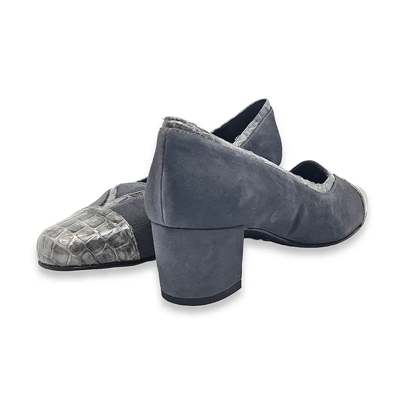 Zapatos De Salón Cómodos Mujer Piel Ante Puntera De Charol 73010 Gris, de Zany