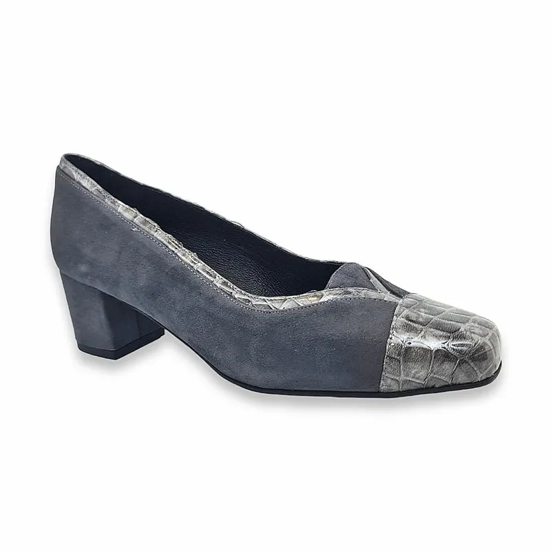 Zapatos De Salón Cómodos Mujer Piel Ante Puntera De Charol 73010 Gris, de Zany